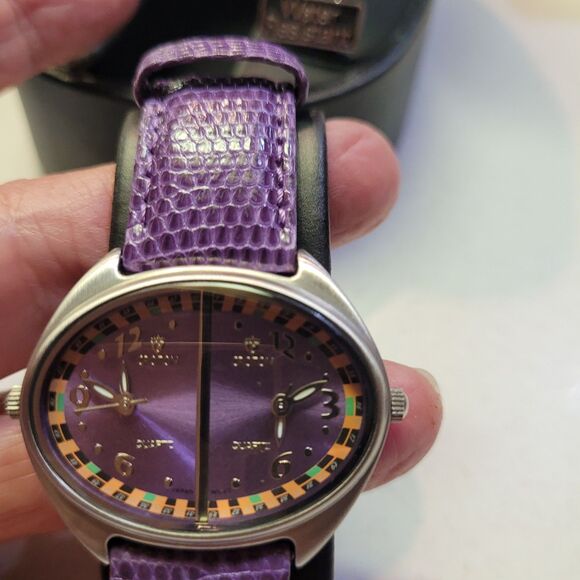 Croton Womens Split Screen 2 Time Zones Purple Lizard Band W/box main image 5